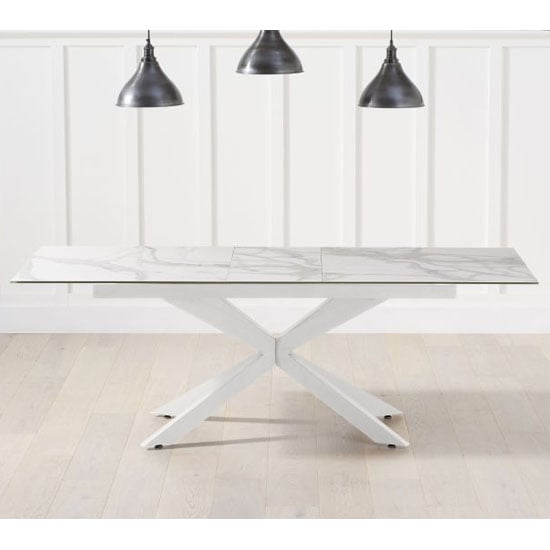 Brilly Ceramic And Glass Top Extending Dining Table In White FiF