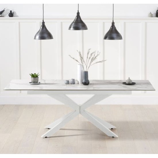 Brilly Ceramic And Glass Top Extending Dining Table In White FiF