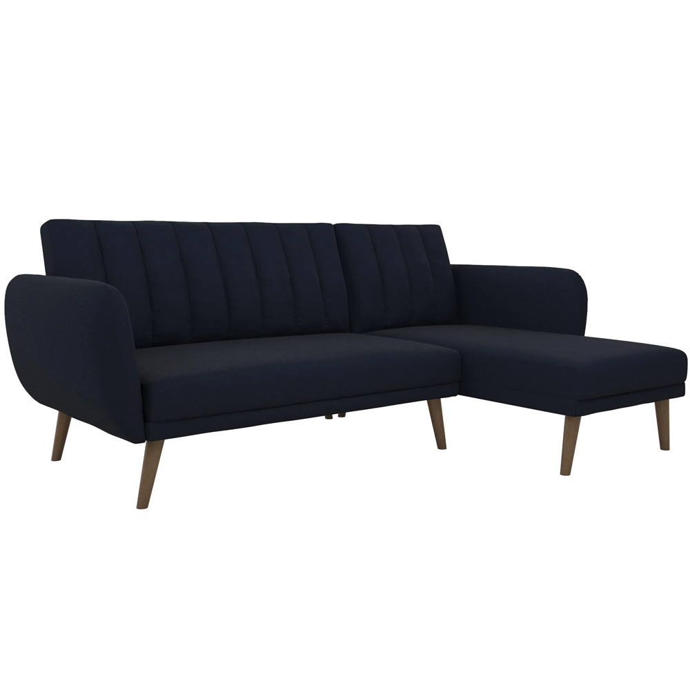 Brittan Fabric Corner Sofa Bed With Wooden Legs In Navy Blue