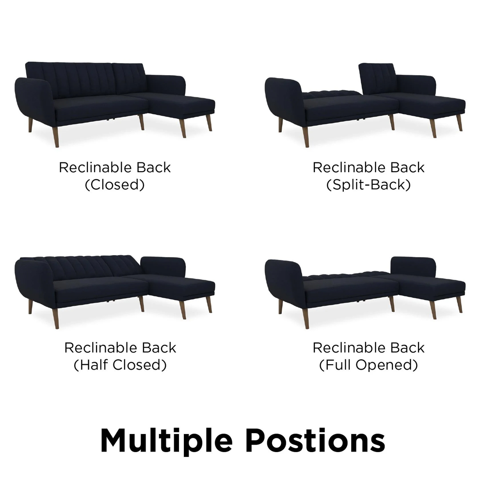 Brittan Fabric Corner Sofa Bed With Wooden Legs In Navy Blue