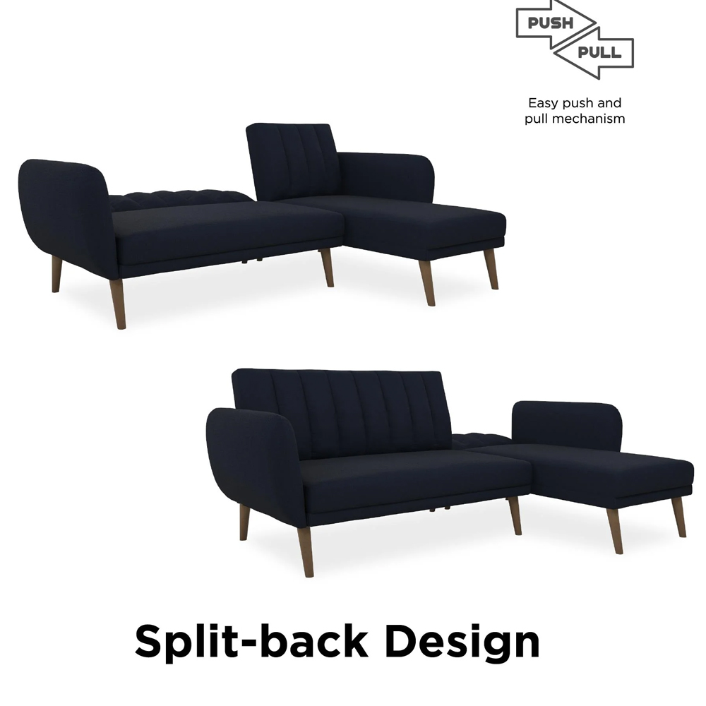 Brittan Fabric Corner Sofa Bed With Wooden Legs In Navy Blue