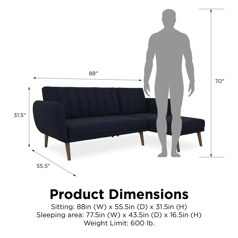 Brittan Fabric Corner Sofa Bed With Wooden Legs In Navy Blue