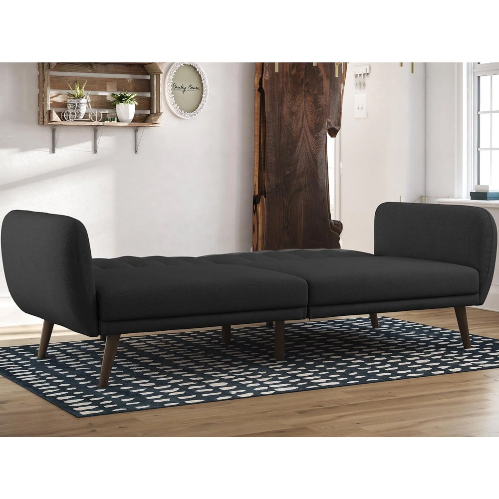 Brittan Fabric Sofa Bed With Wooden Legs In Dark Grey