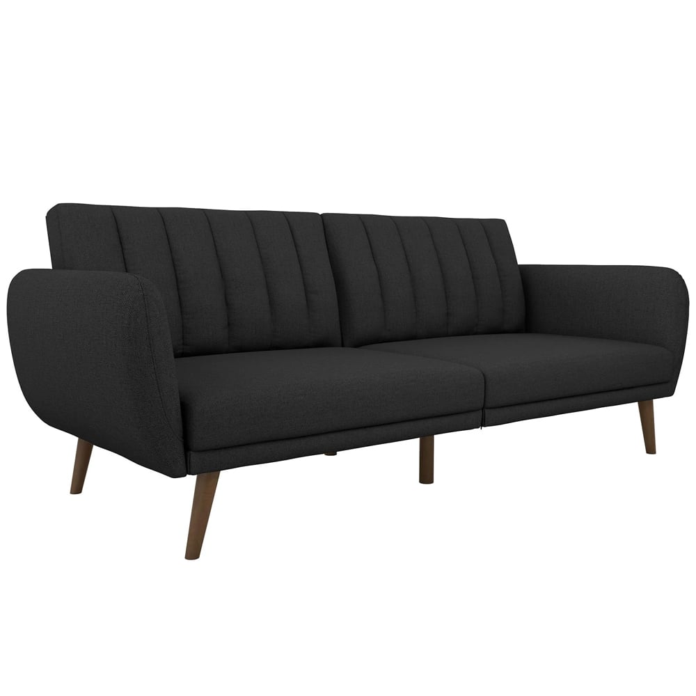 Brittan Fabric Sofa Bed With Wooden Legs In Dark Grey