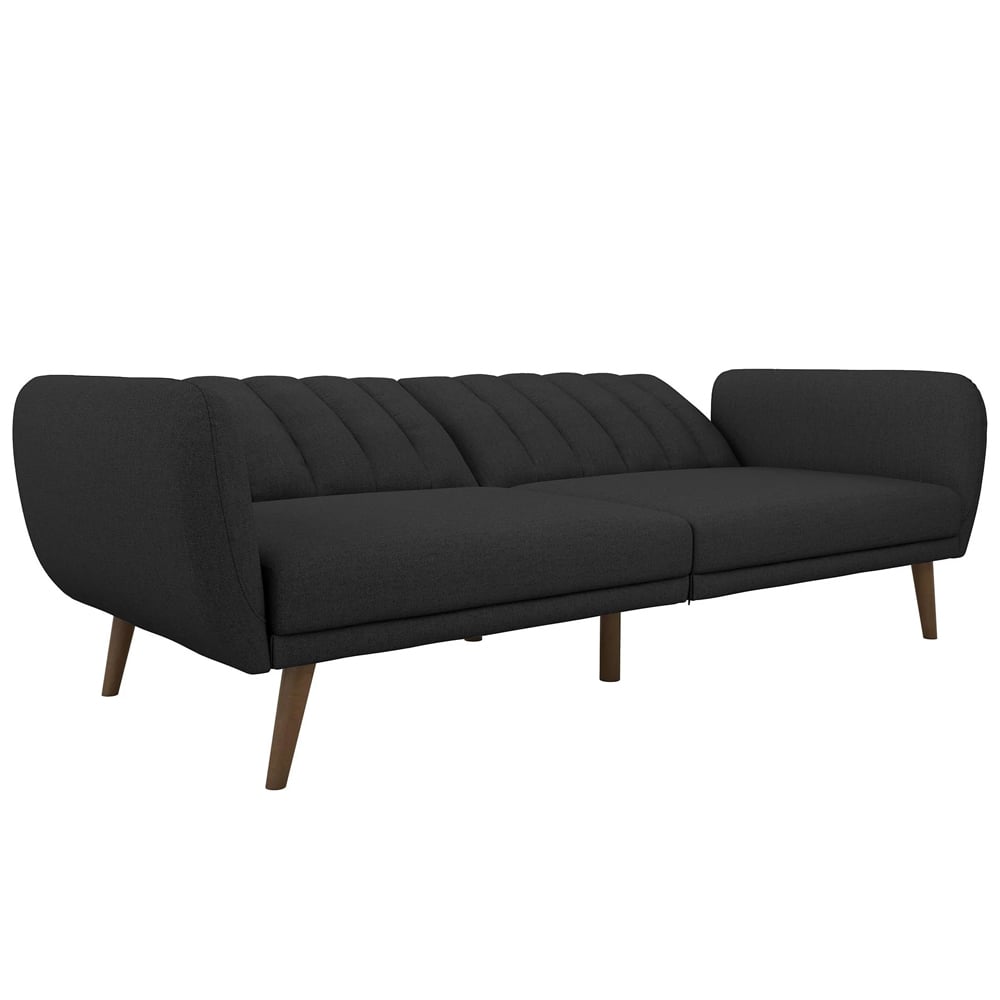 Brittan Fabric Sofa Bed With Wooden Legs In Dark Grey