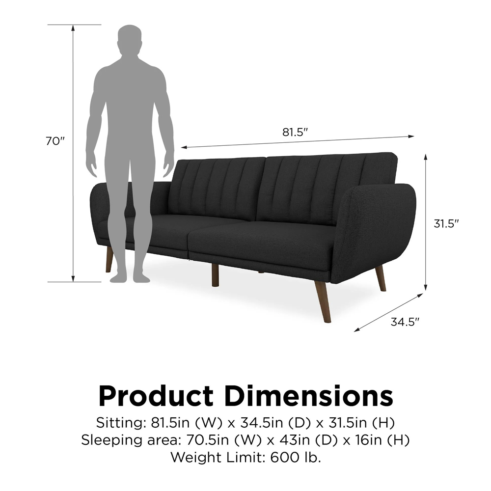 Brittan Fabric Sofa Bed With Wooden Legs In Dark Grey