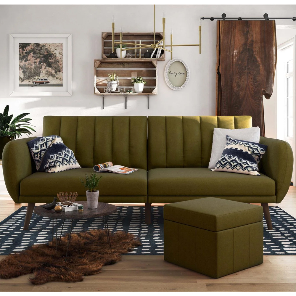 Brittan Fabric Sofa Bed With Wooden Legs In Green