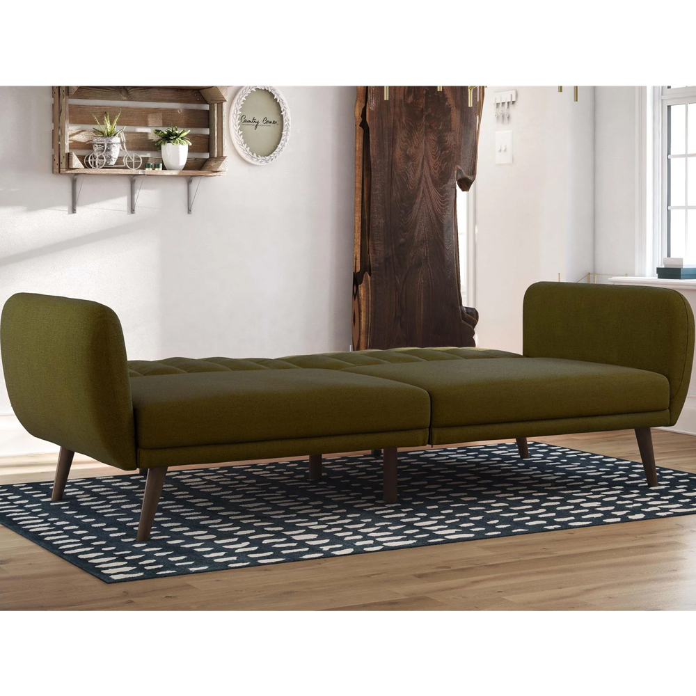 Brittan Fabric Sofa Bed With Wooden Legs In Green