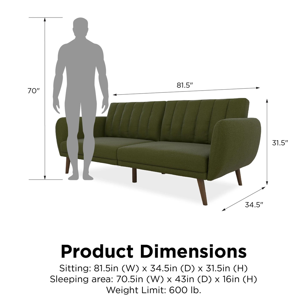 Brittan Fabric Sofa Bed With Wooden Legs In Green