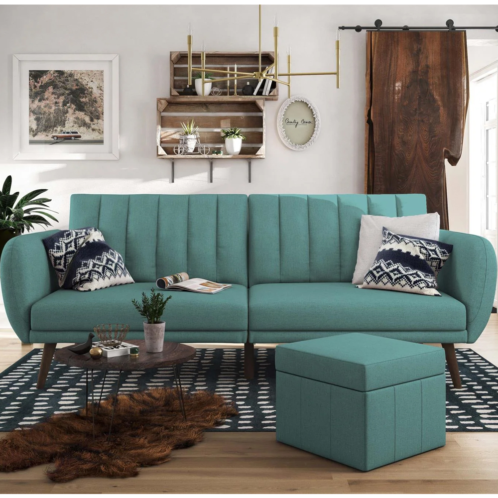 Brittan Fabric Sofa Bed With Wooden Legs In Light Blue