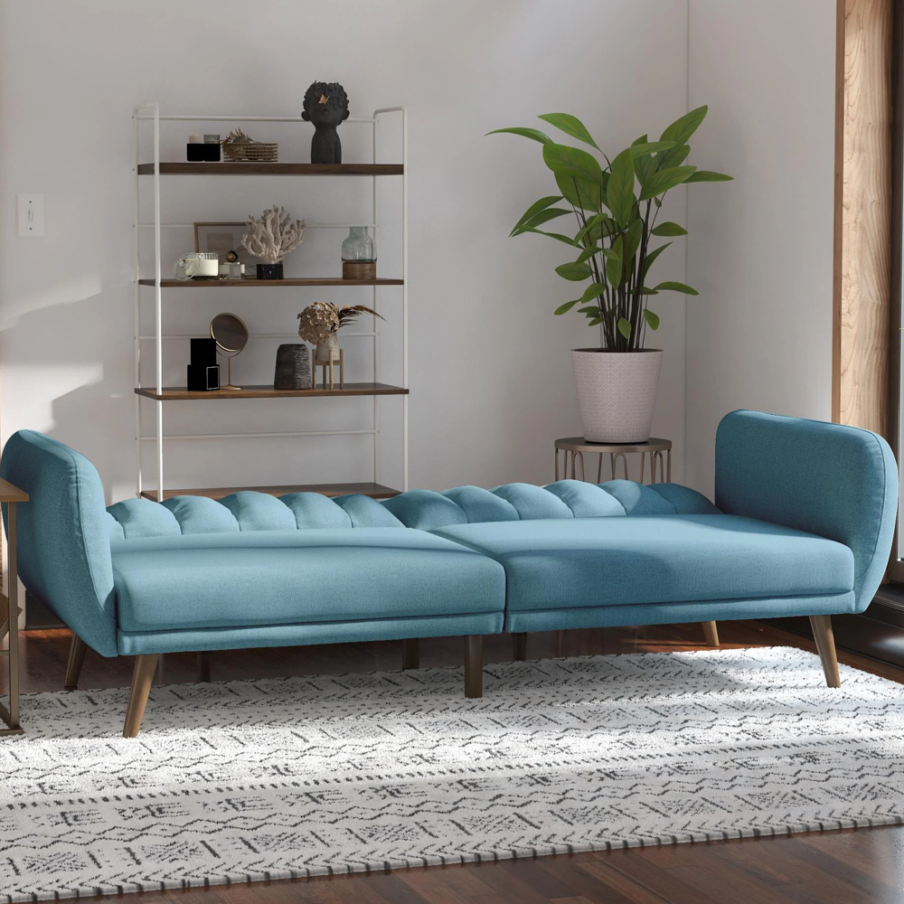 Brittan Fabric Sofa Bed With Wooden Legs In Light Blue