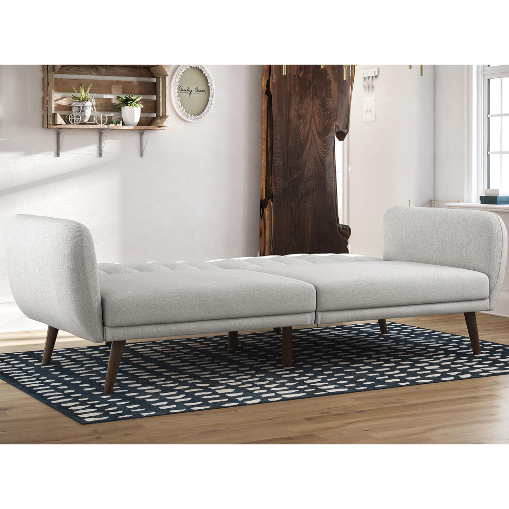 Brittan Fabric Sofa Bed With Wooden Legs In Light Grey