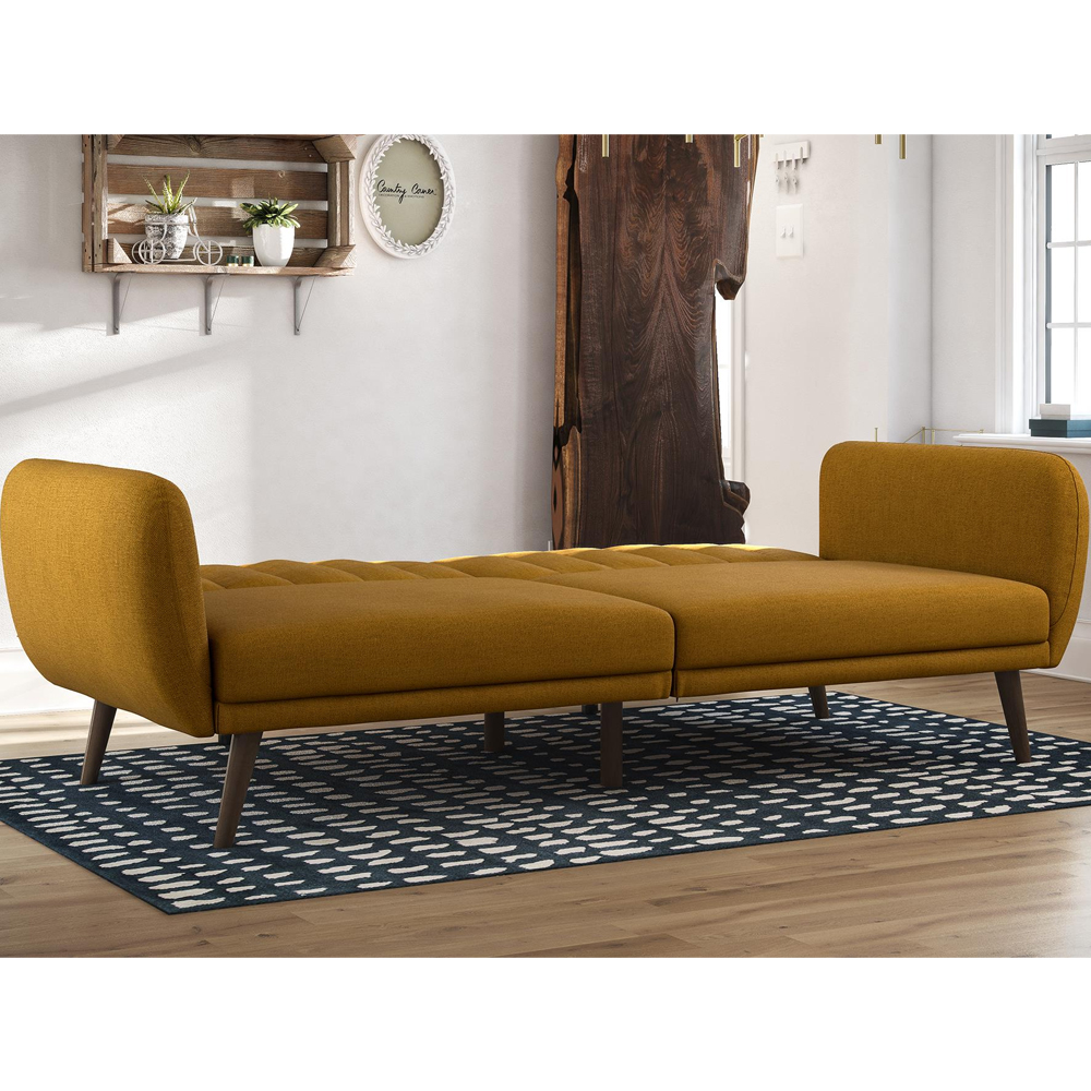 Brittan Fabric Sofa Bed With Wooden Legs In Mustard