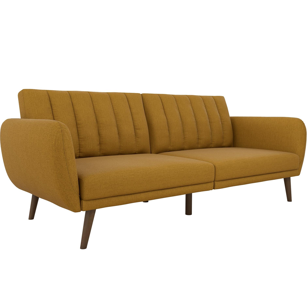 Brittan Fabric Sofa Bed With Wooden Legs In Mustard
