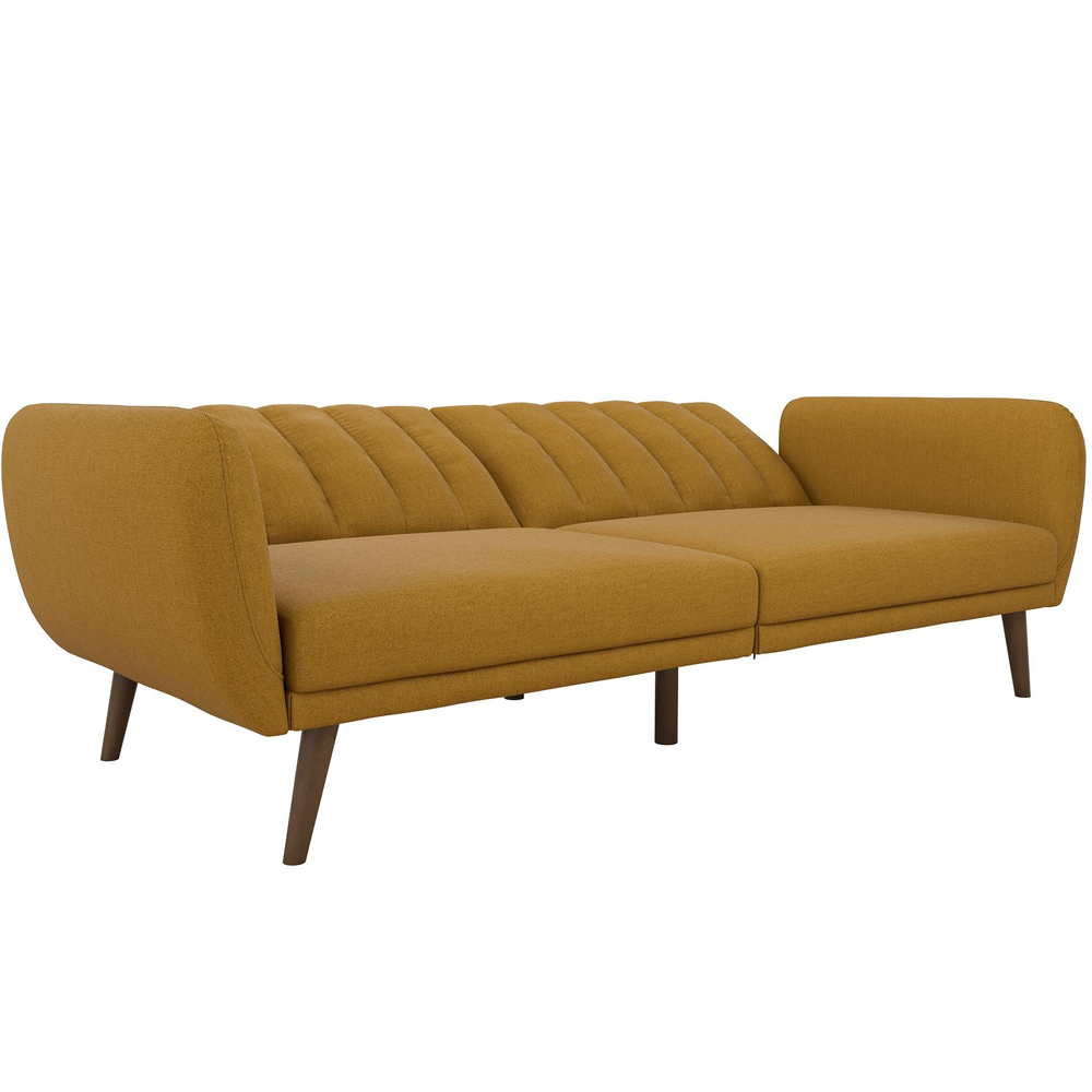 Brittan Fabric Sofa Bed With Wooden Legs In Mustard