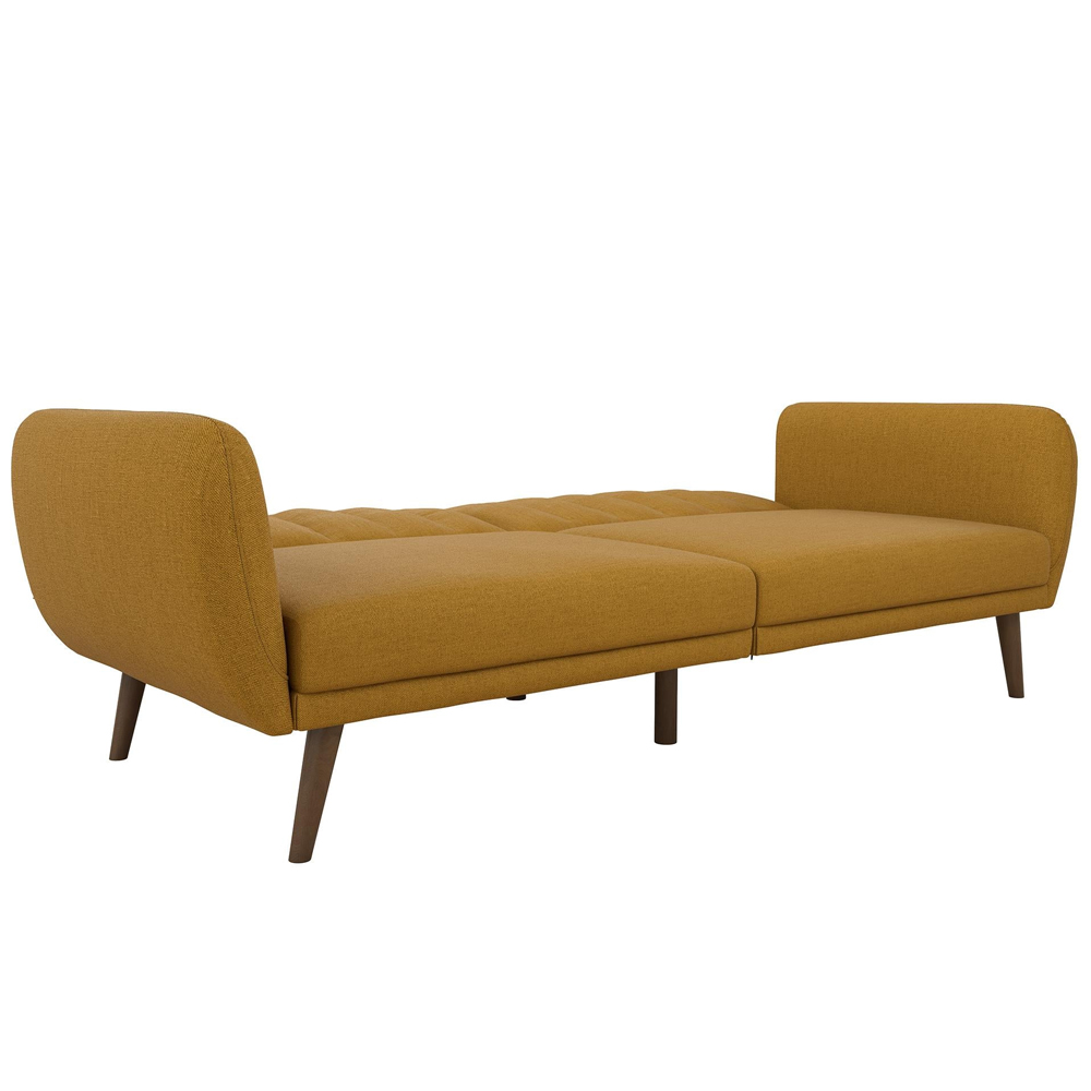 Brittan Fabric Sofa Bed With Wooden Legs In Mustard