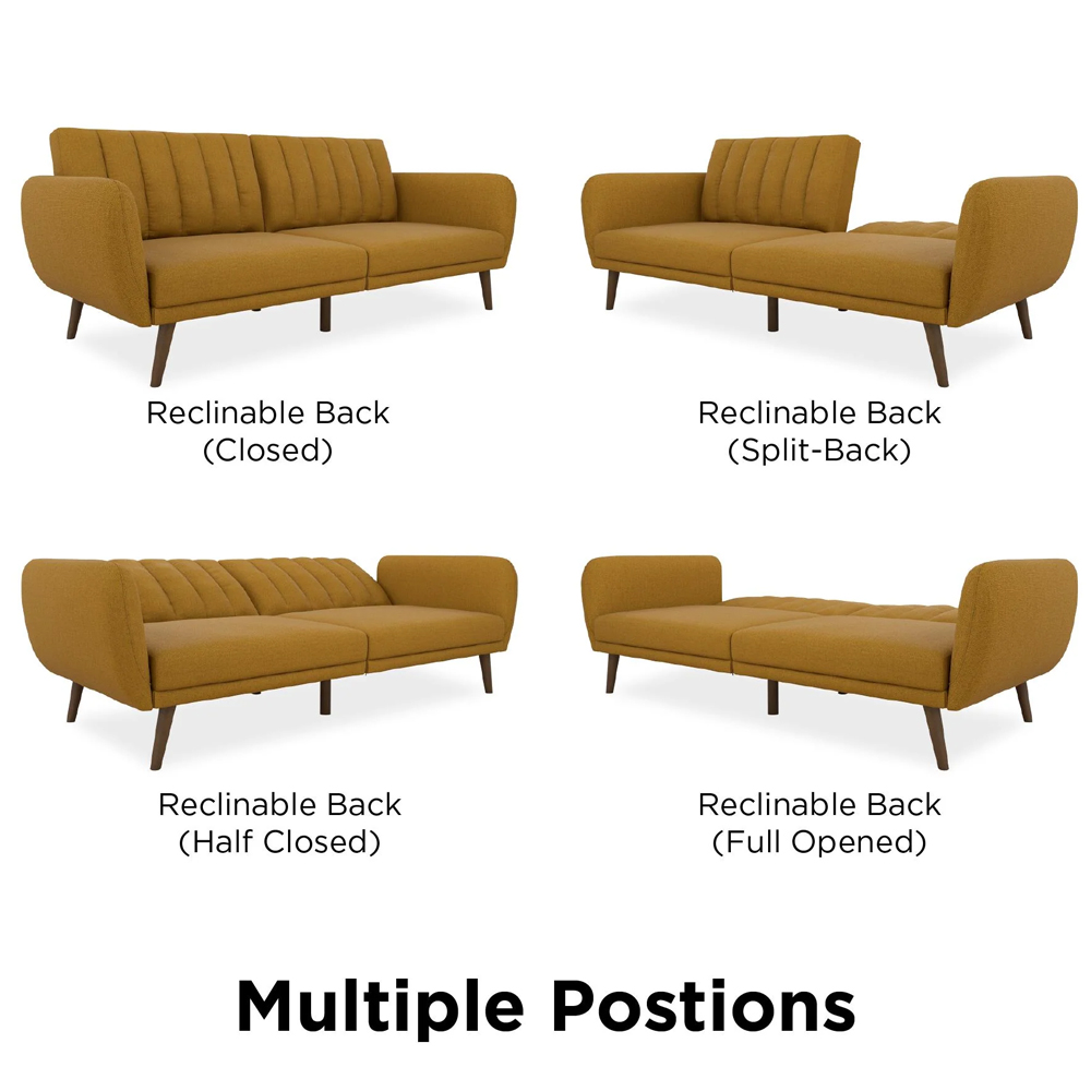 Brittan Fabric Sofa Bed With Wooden Legs In Mustard