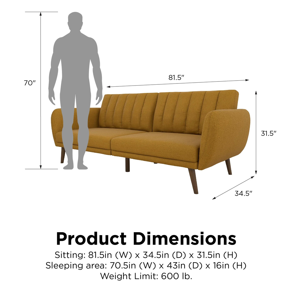 Brittan Fabric Sofa Bed With Wooden Legs In Mustard