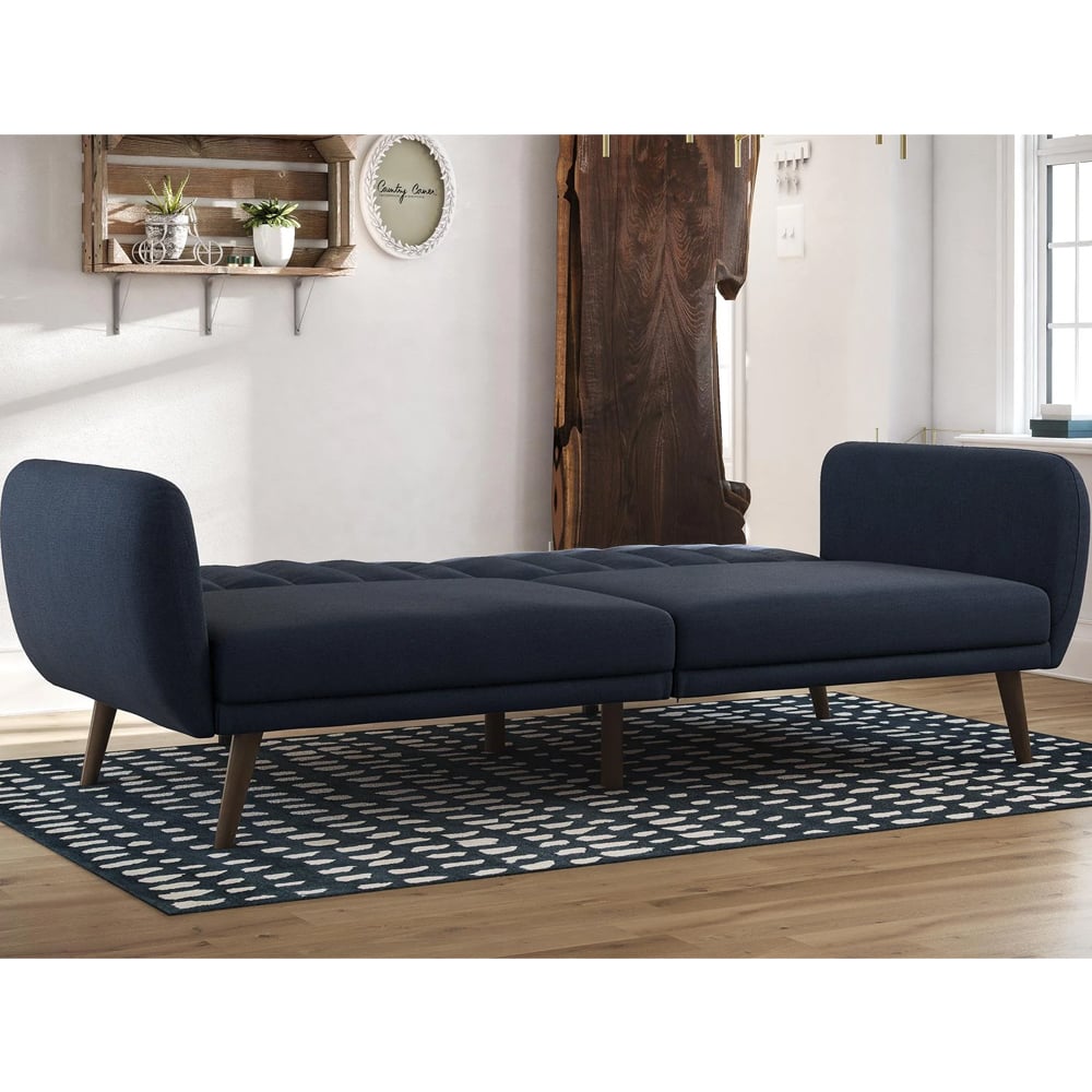 Brittan Fabric Sofa Bed With Wooden Legs In Navy Blue
