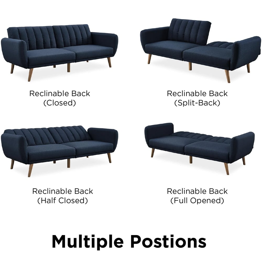 Brittan Fabric Sofa Bed With Wooden Legs In Navy Blue