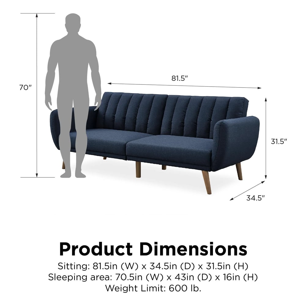 Brittan Fabric Sofa Bed With Wooden Legs In Navy Blue