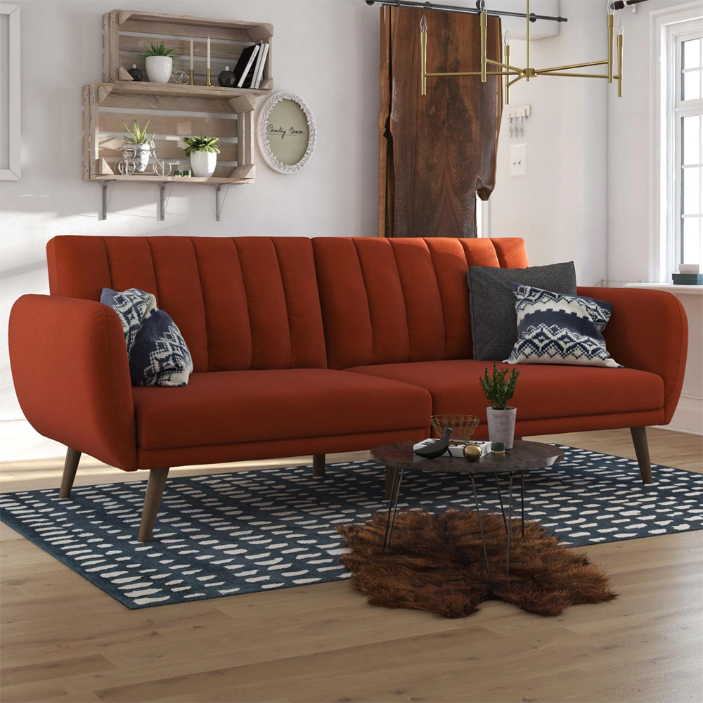 Brittan Fabric Sofa Bed With Wooden Legs In Orange