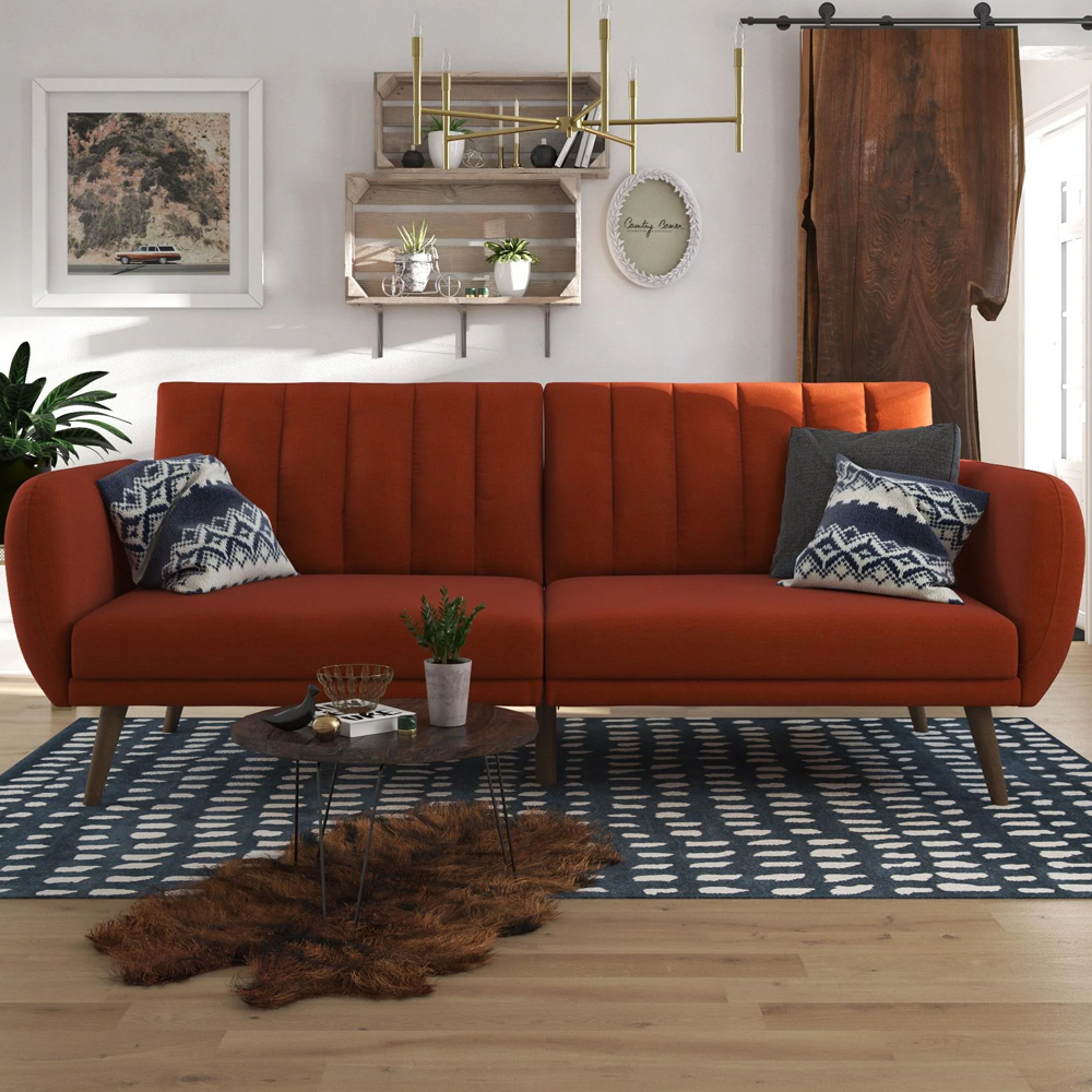 Brittan Fabric Sofa Bed With Wooden Legs In Orange