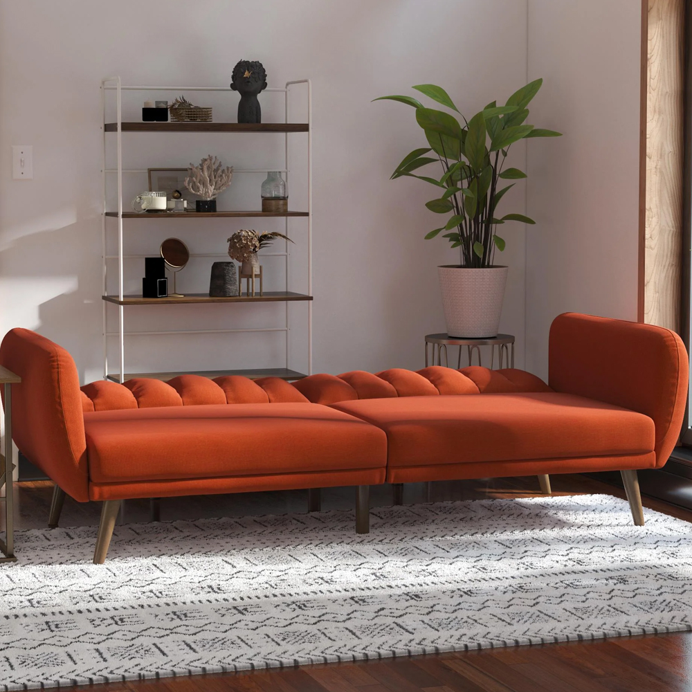 Brittan Fabric Sofa Bed With Wooden Legs In Orange