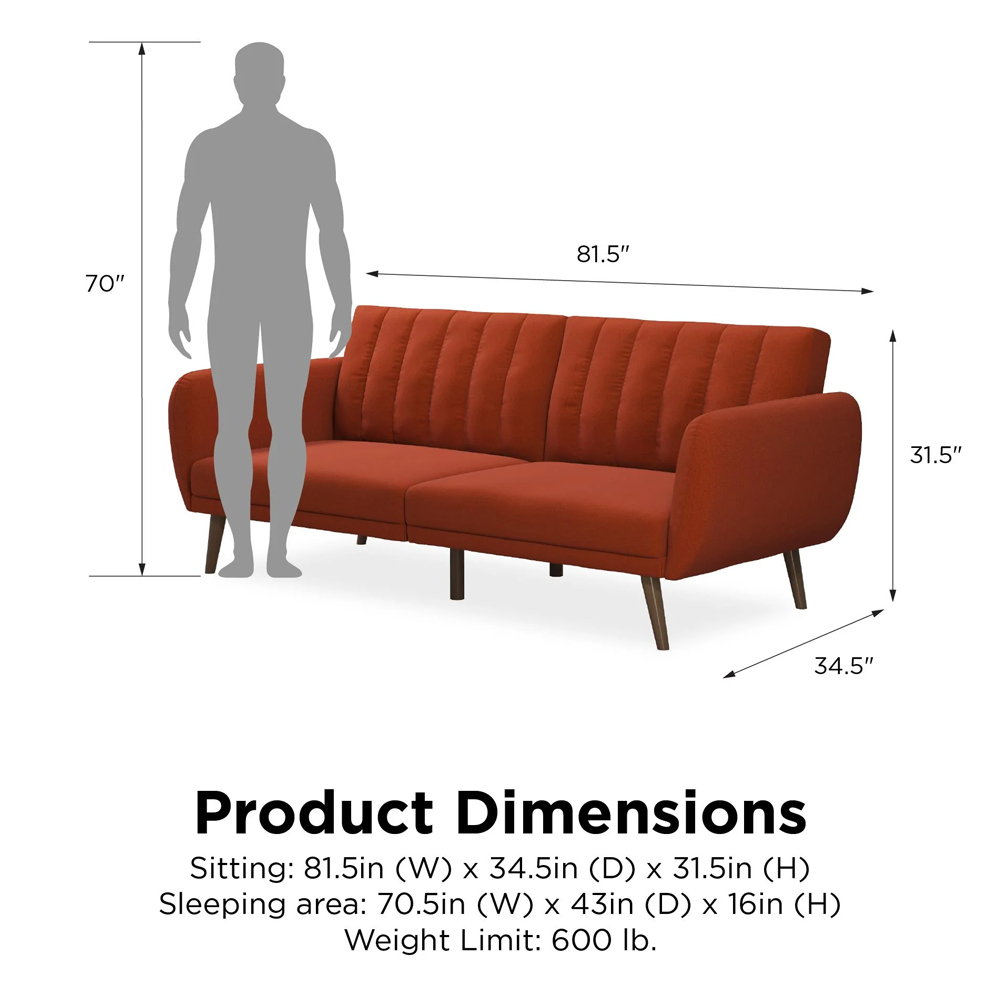 Brittan Fabric Sofa Bed With Wooden Legs In Orange