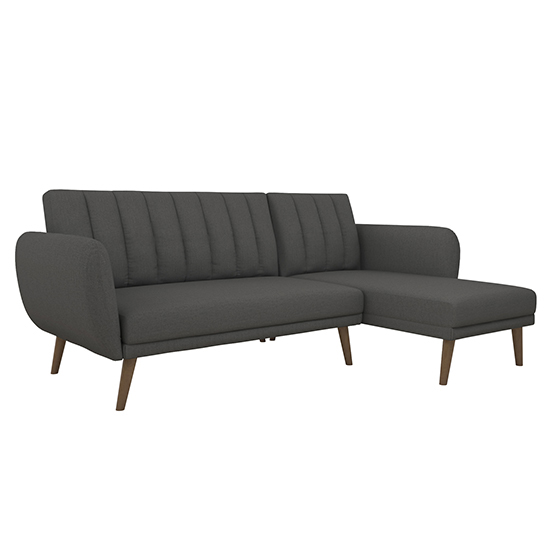 Brittan Linen Corner Sofa Bed With Wooden Legs In Dark Grey