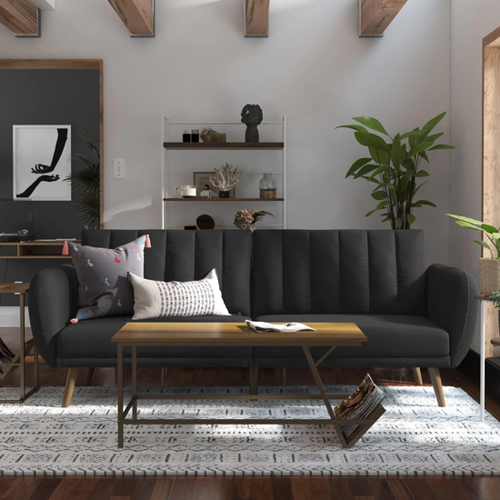 Brittan Linen Sofa Bed With Wooden Legs In Dark Grey_2