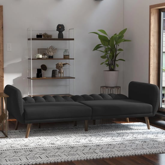 Brittan Linen Sofa Bed With Wooden Legs In Dark Grey_3