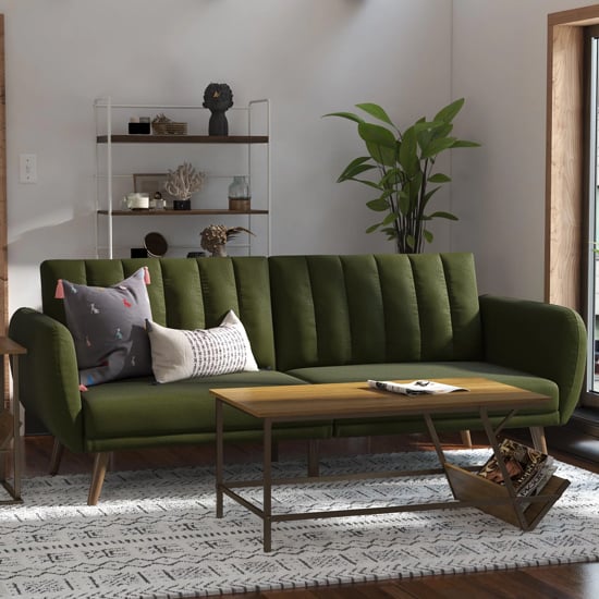 Product photograph of Brittan Linen Sofa Bed With Wooden Legs In Green from Furniture in Fashion