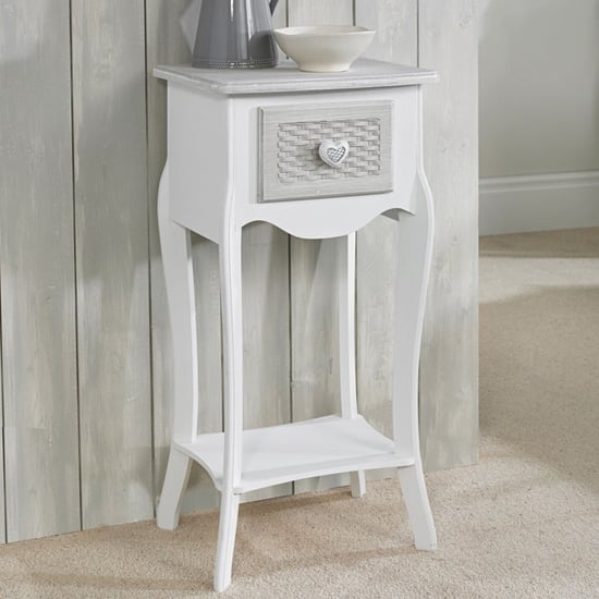 Read more about Brittan wooden bedside cabinet with 1 drawer in white and grey