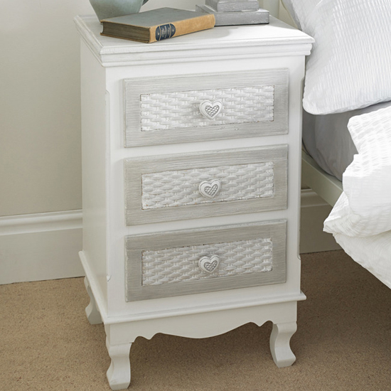 Read more about Brittan wooden bedside cabinet with 3 drawers in white and grey
