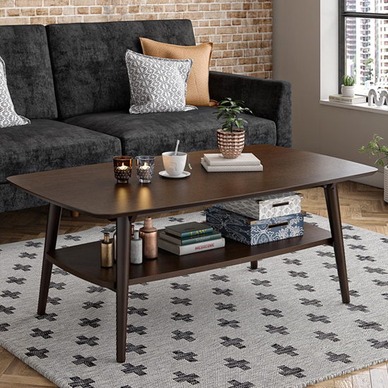 Product photograph of Brittan Wooden Coffee Table With Undershelf In Walnut from Furniture in Fashion