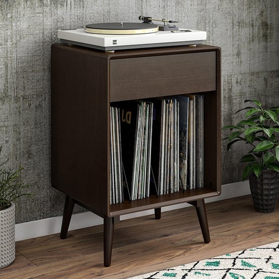 Product photograph of Brittan Wooden Turntable Storage Cabinet In Walnut from Furniture in Fashion