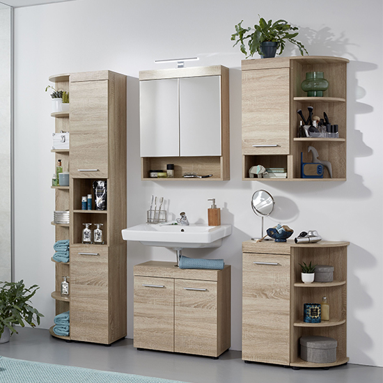 Britton LED Bathroom Furniture Set 6 In Sagerau Light Oak Furniture
