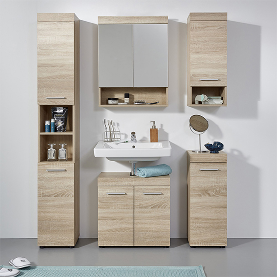 Britton LED Bathroom Mirrored Cabinet In Sagerau Light Oak_3