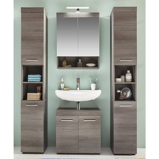 Britton LED Bathroom Mirrored Cabinet In Sardegna Smoky Silver_4