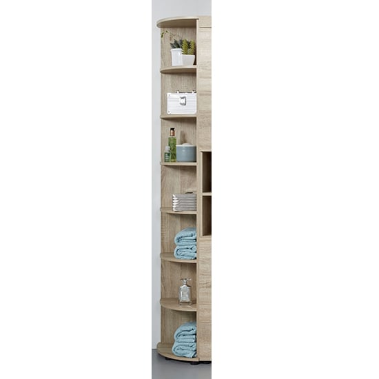 Product photograph of Britton Tall Bathroom Shelving Unit In Sagerau Light Oak from Furniture in Fashion