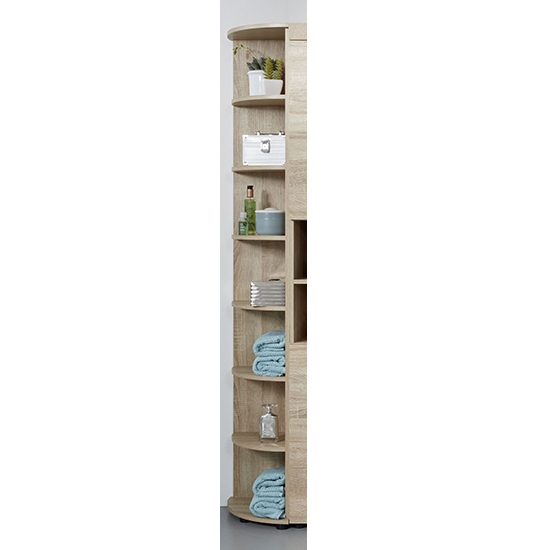 Britton Tall Bathroom Shelving Unit In Sagerau Light Oak