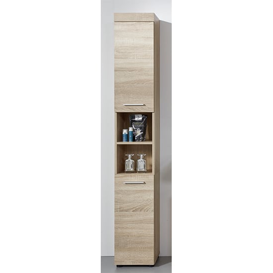 Product photograph of Britton Tall Bathroom Storage Cabinet In Sagerau Light Oak from Furniture in Fashion