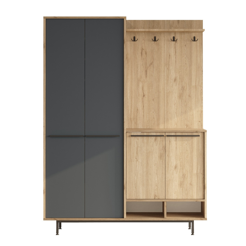 Brivon Wooden Hallway Furniture with 2 Anthracite Doors in Oak
