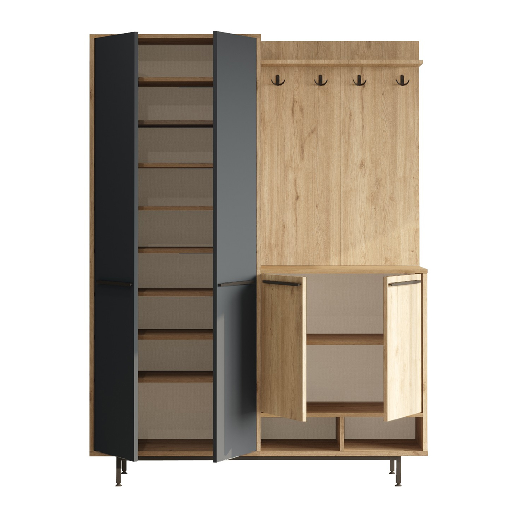 Brivon Wooden Hallway Furniture with 2 Anthracite Doors in Oak