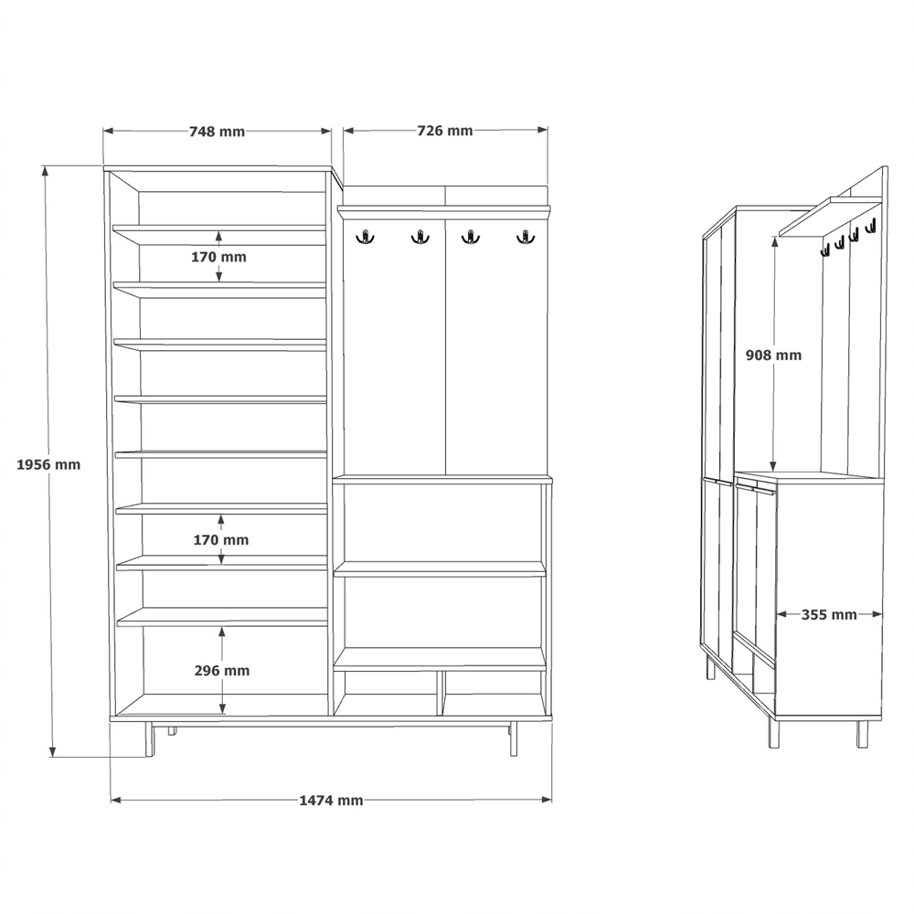 Brivon Wooden Hallway Furniture with 2 Anthracite Doors in Oak