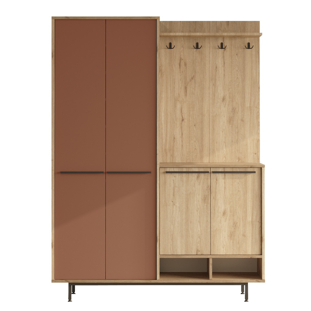 Brivon Wooden Hallway Furniture with 2 Red Tile Doors in Oak