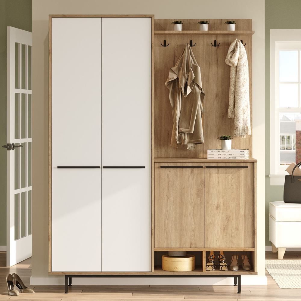 Brivon Wooden Hallway Furniture with 2 White Doors in Oak