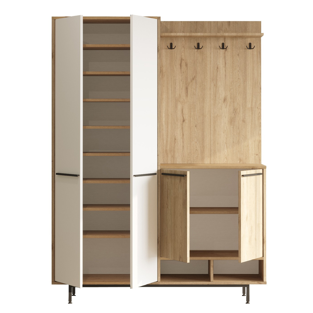 Brivon Wooden Hallway Furniture with 2 White Doors in Oak