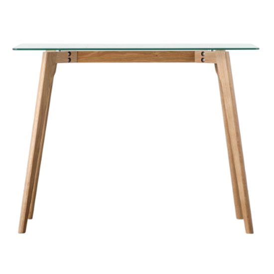 Brix Clear Glass Study Desk In Natural Oak Base